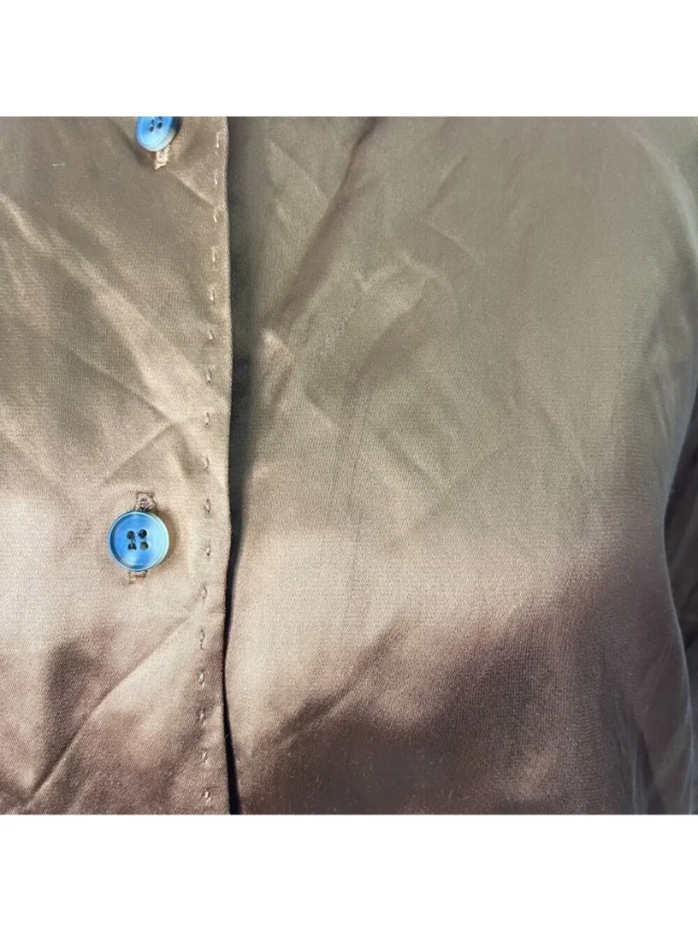 Lafayette 148 New York Naomi Crushed Satin Blouse Bronze Brown Size M Medium - Picture 4 of 12